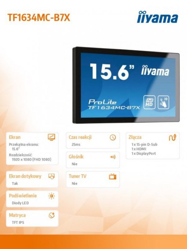 Monitory 16 cali TF1634MC-B7X 10PKT.IP65,HDMI,DP,IPS,450cd/m2