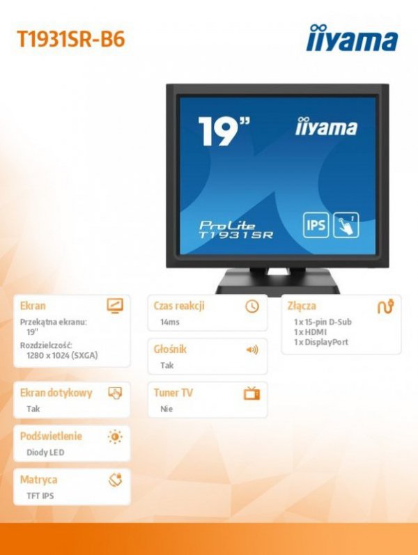 Monitor 19 cali T1931SR-B6 RESIS.IP54,HDMI,DP,VGA.