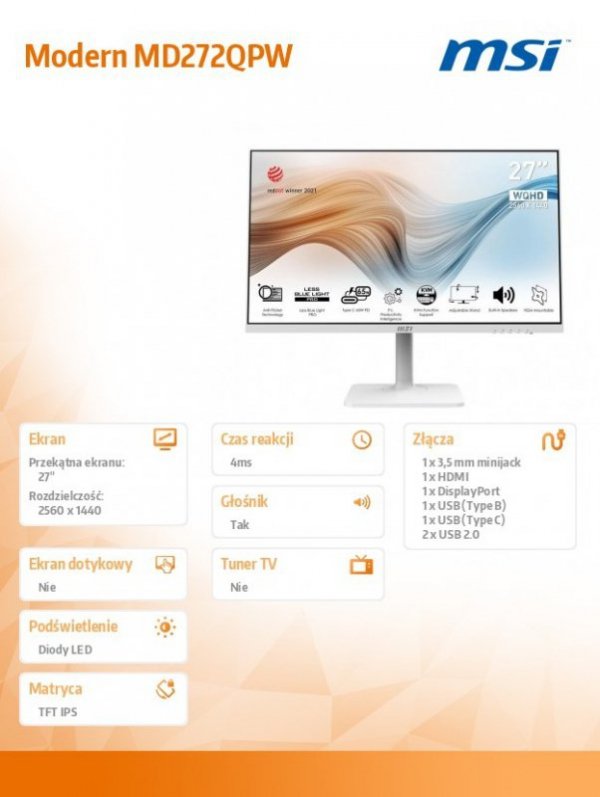 Monitor Modern MD272QPW 27 cali IPS/WQHD/4ms/75Hz/250nit