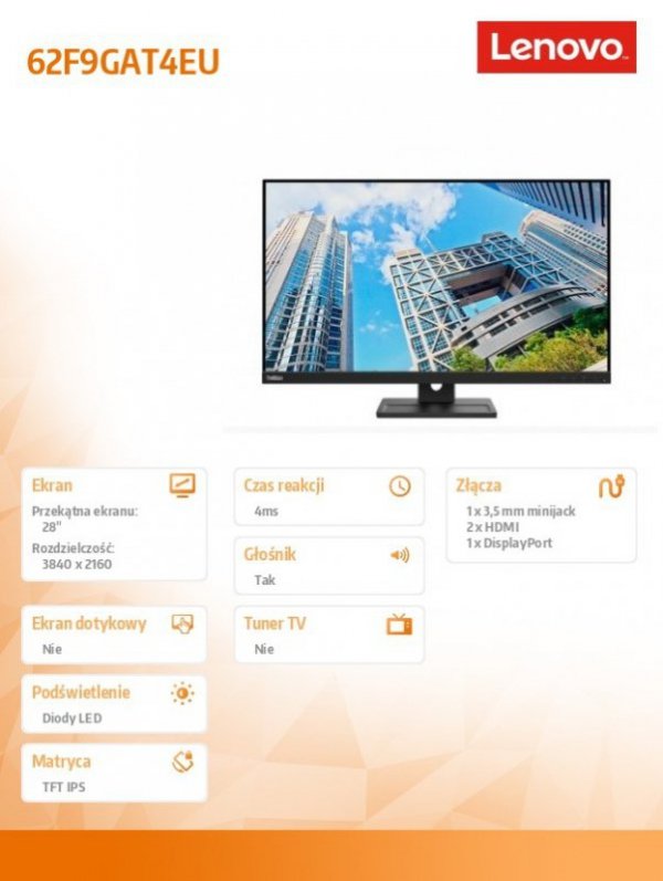 Monitor ThinkVision 28 cali E28u-20 WLED 62F9GAT4EU