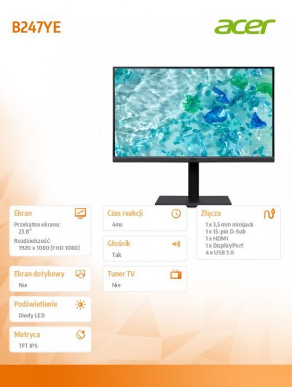 Monitor 24 cale Vero B247YEbmiprzxv IPS/100Hz/4ms