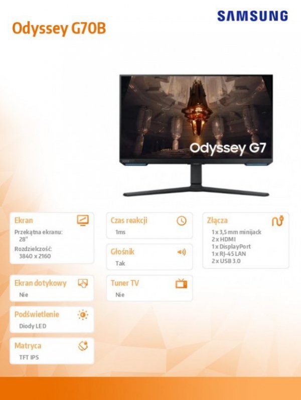 Monitor 28 cali LS28BG700EPXEN IPS 3840x2160 UHD 16:9 2xHDMI 1xDP LAN(RJ45)  2xUSB 3.0 1ms(GTG) WiFi/BT głośniki płaski HAS+PIV 
