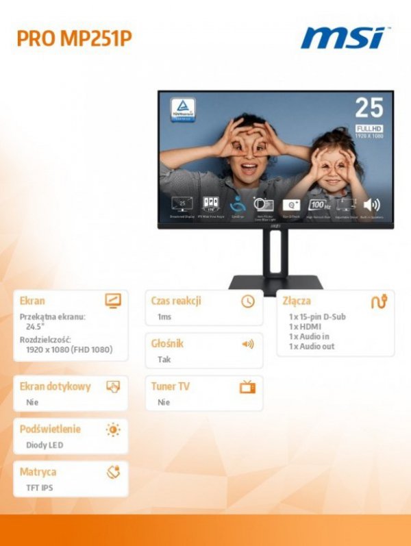 Monitor PRO MP251P   24.5 cala/LED/FHD/Flat/100Hz/Czarny