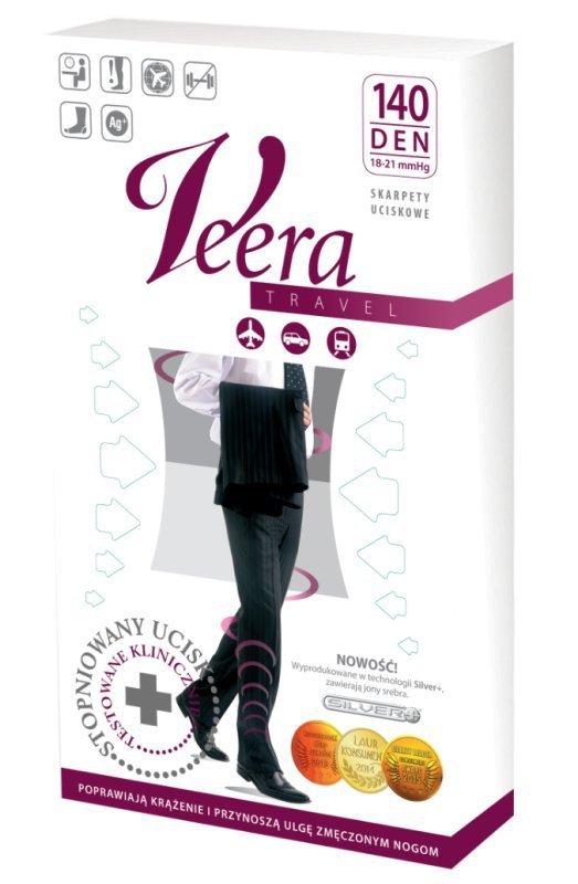Veera Travel - męskie podkolanówki uciskowe dla podróżujących 140 den (18-21 mm Hg)