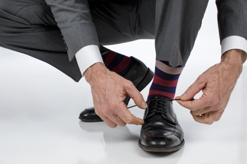 VIM&amp;VIGR - podkolanówki uciskowe II stopnia kompresji - WEŁNA MERYNO  - granatowe w paski