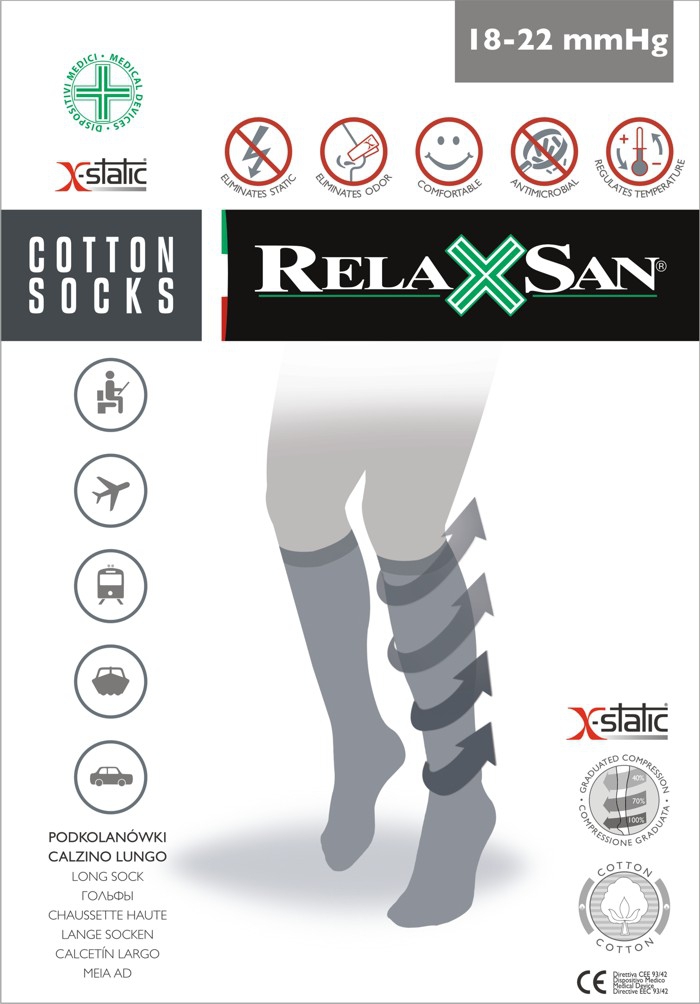 RELAXSAN Podkolanówki męskie przeciwżylakowe z bawełną i srebrnym włóknem X-Static (ucisk 18-22 mmHg)