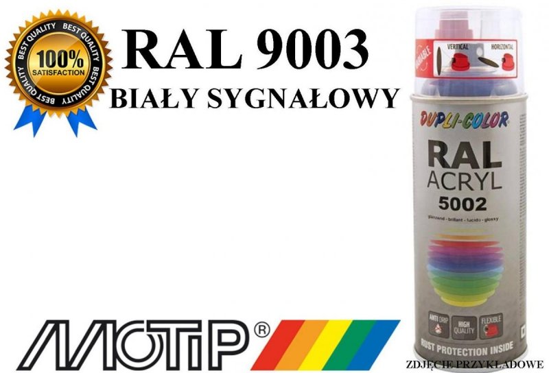 MOTIP lakier farba biały sygnałowy połysk 400 ml akrylowy acryl szybkoschnący RAL 9003 