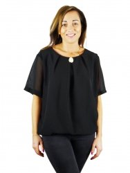 Bluzka wizytowa z broszką, szyfon, rozm. 50