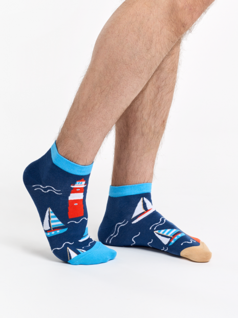 Lighthouse &amp; Sailboats - Low Socks Good Mood