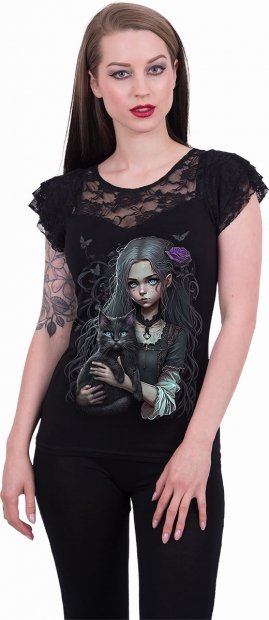 Goth Fimiliar - Lace Sleeve Top - Damska