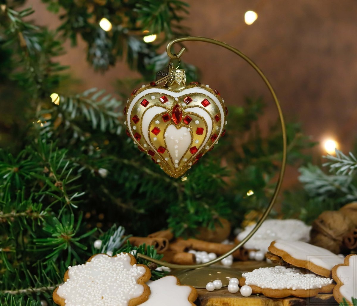 Christmas ornament heart 5cm with rubies Small 5cm hearts Heart