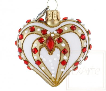 Christmas ornament heart 5cm– with rubies