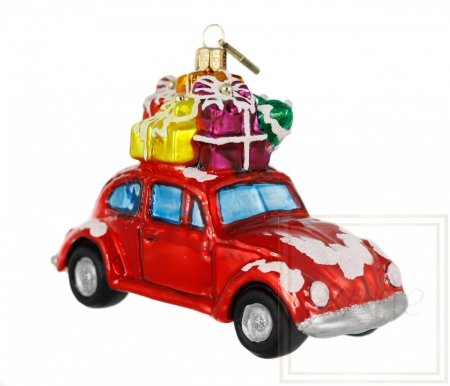 Szklana bombka Auto z prezentami - 13cm