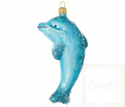 Weihnachtskugel aus Glas Delfin 12 cm - Blau