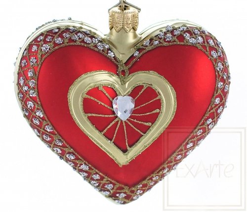 Christmas ornament heart  - 9.5cm - with a diamond