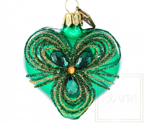 Christmas ornament heart 5 cm - Emerald embroidery