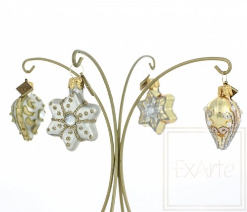 Christmas ornament stars and hearts 3 cm, 4 pieces - Golden