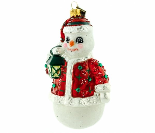 Szklana bombka choinkowa bałwan w ubranku