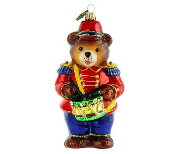 Szklana bombka Miś dobosz 15cm