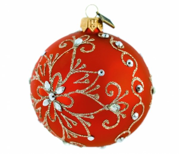 Polska bombka kula czerwona ze złotą dekoracją