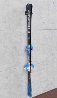 Wieszak na narty N1C zamontowany na ścianie – uchwyt na jedną parę nart