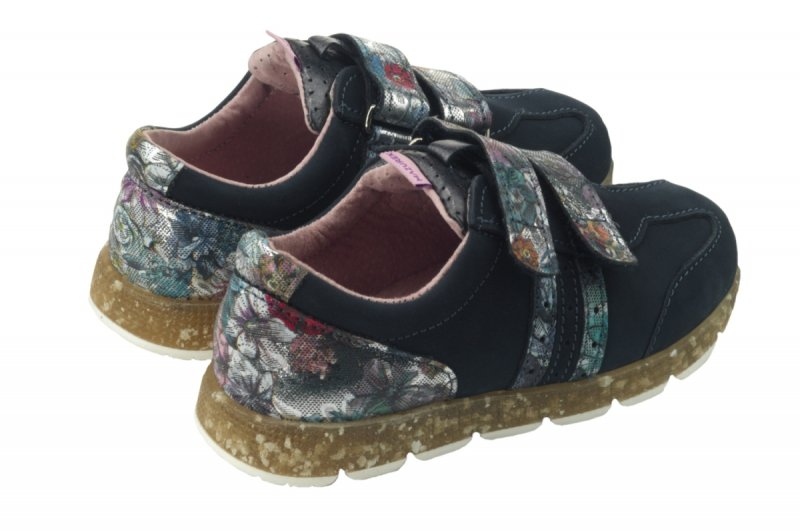 Półbuty MAZUREK 1362 GRANAT SZARE KWIATKI na rzepy