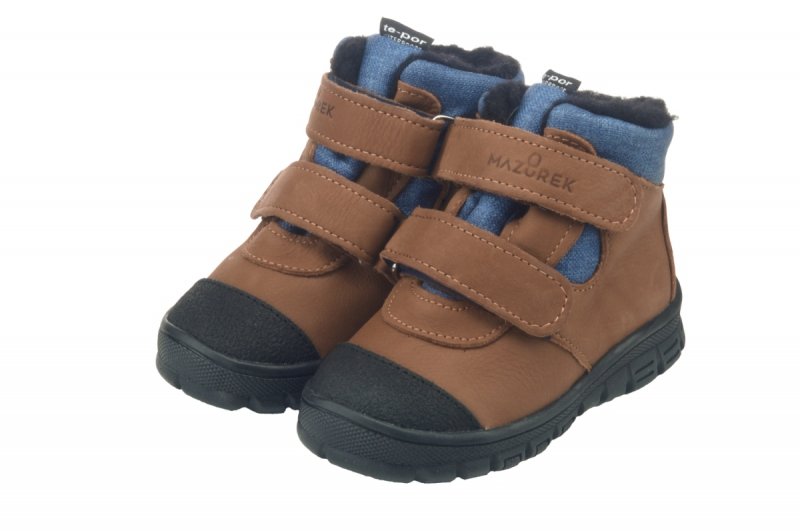 Buty zimowe MAZUREK TE-POR 1360 BRĄZ JEANS  na rzepy