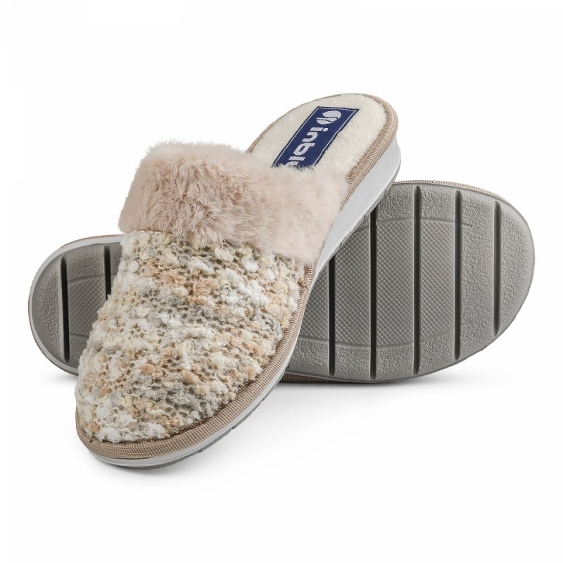 Inblu LB000109 kapcie damskie  beżowe - futerko