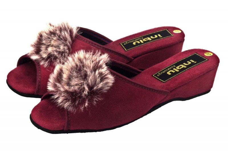 Inblu RR-1H klapki damskie domowe bordowe  -pompon