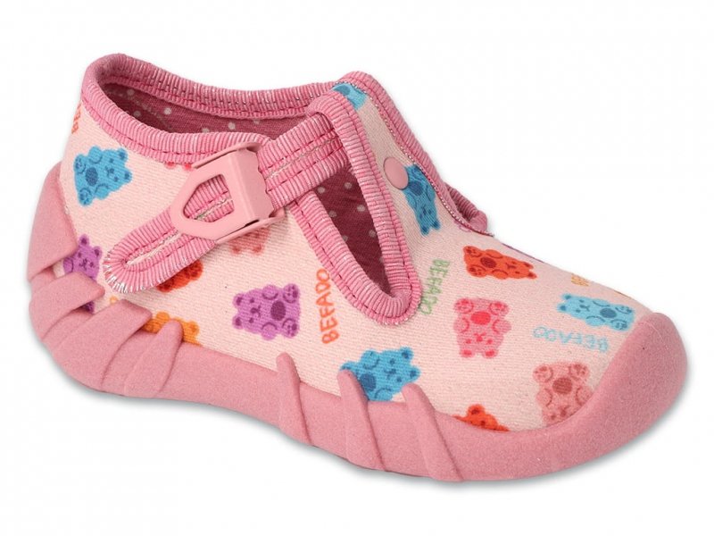 Befado 110N494 SPEEDY kapcie  różowe w misie - zapinki