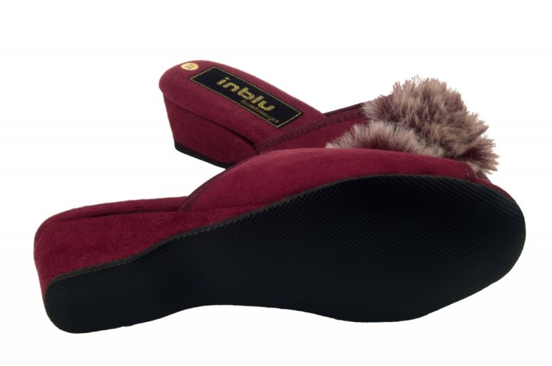 Inblu RR-1H klapki damskie domowe bordowe  -pompon
