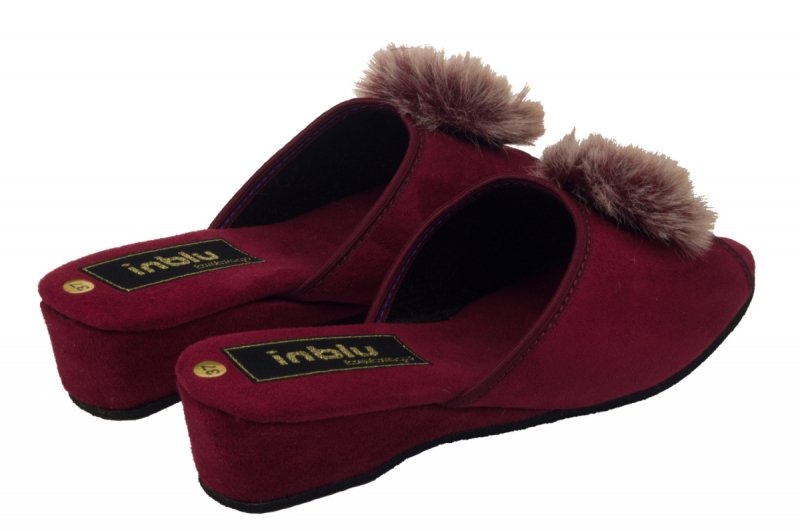 Inblu RR-1H klapki damskie domowe bordowe  -pompon