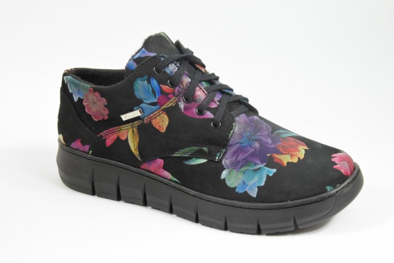 AMULET 347-197 damskie TRZEWIKI OCIEPLANE czarne w kwiaty