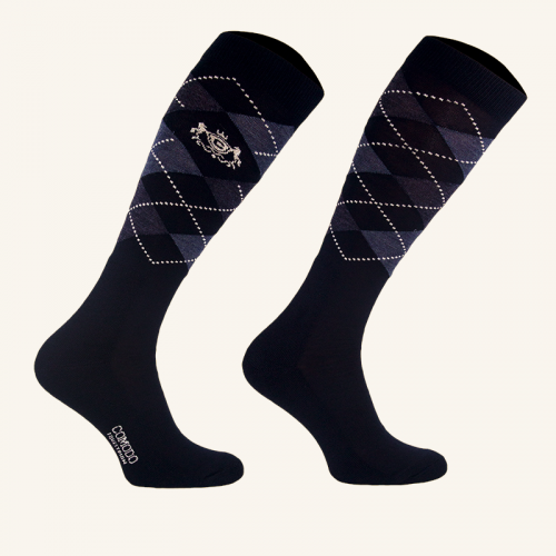 Podkolanówki jeździeckie MERINO KARO - COMODO - czarny/antracytowy/szary