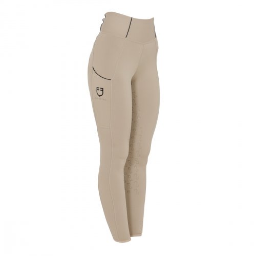 Legginsy damskie Classic Slim Fit Full Grip - EQUESTRO - piaskowe 