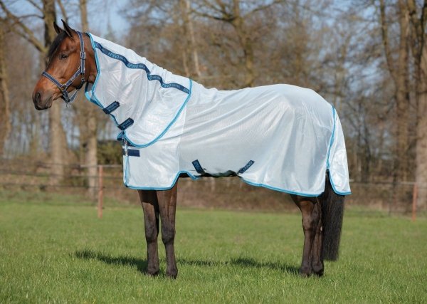 Derka siatkowa z odpinanym kołnierzem AMIGO Bug Rug - HORSEWARE - Azure Blue/Electric Blue &amp; Navy