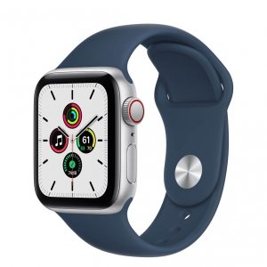 Apple Watch SE 40mm GPS + Cellular Aluminium w kolorze srebrnym z paskiem sportowym w kolorze błękitnej toni
