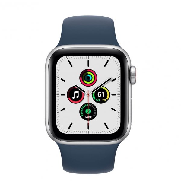 Apple Watch SE 40mm GPS + Cellular Aluminium w kolorze srebrnym z paskiem sportowym w kolorze błękitnej toni