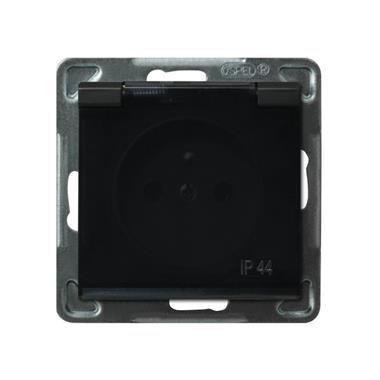 SONATA MODUŁ CZARNY METALIK GNIAZDO 1X Z/U Z KLAPKĄ DYMNĄ IP44 ZACISKI ŚRUBOWE 16A 250V