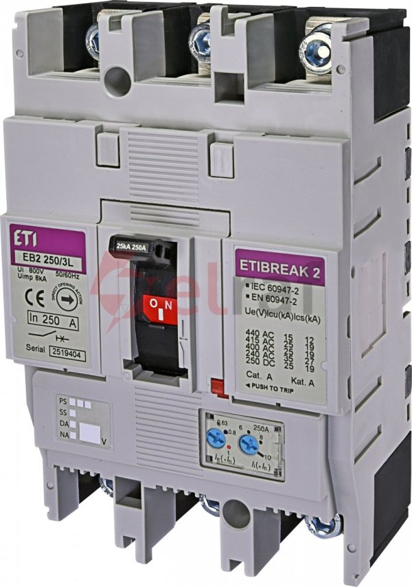 Wyłącznik kompaktowy 3P 250A 25kA /wyzwalacz termo-magnetyczny/ EB2 250/3L 004671073