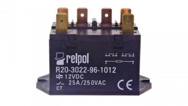 Przekaźnik przemysłowy 2Z 25A 250V AC 12V DC IP50 AgSnO2 R20-3022-96-1012 2611751