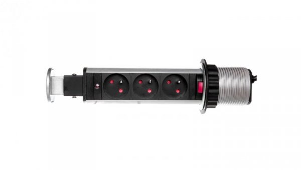 Gniazdo meblowe fi6cm, 3x250V AC wysuwane z blatu z blokadą i przewodem 1,8m srebrne OR-AE-1347