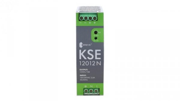 Zasilacz impulsowy KSE 12012M 230/ 12VDC 10A 120W na szynę DIN, Uzas: 96-264VACVAC, Ta70, 18912-9988