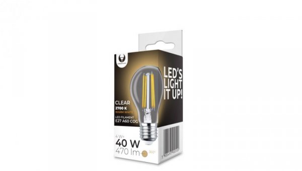 Żarówka LED Filament E27 A60 4W 230V 2700K 470lm COG przezroczysta Forever Light