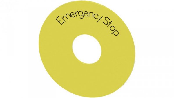 Etykieta podkładkowa żółta 75mm do otworu 22mm z inskrypcją /EMERGENCY STOP/ SIRIUS ACT 3SU1900-0BB31-0DA0