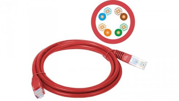 Patch-cord U/UTP kat.5e PVC 2.0m czerwony KKU5CZE2