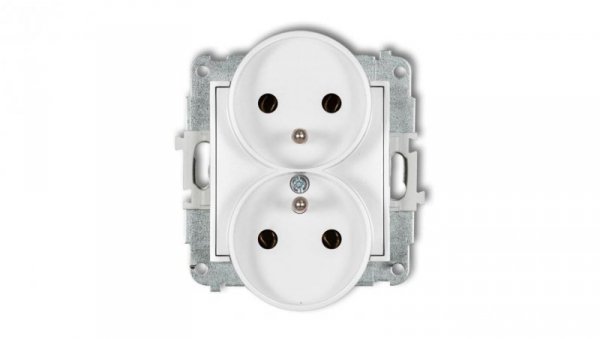 ICON Mechanizm gniazda podwójnego do ramki z uziemieniem 2x(2P+Z) (bez przesłon torów prądowych) biały mat 25IGPR-2z