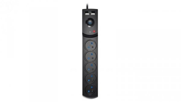Przedłużacz przeciwprzepięciowy professional 5 gniazd 2xUSB 1,5m 10A 230V 2300W czarny W-100043