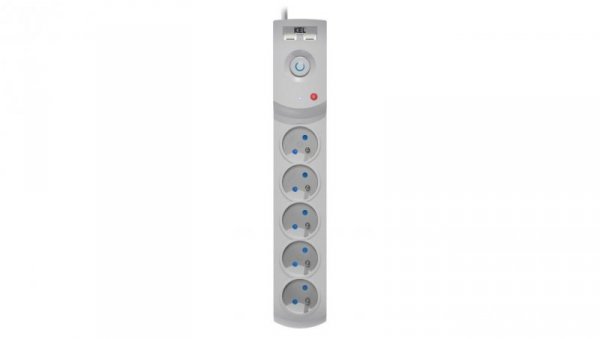 Przedłużacz przeciwprzepięciowy professional 5 gniazd 2xUSB 3m 10A 230V 2300W szary W-100041