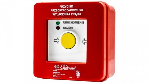 Przycisk ppoż wyłącznika prądu n/t 4 tory prądowe 12A, NC-NO NC-NO, diody czerwona/zielona PPWP-4s A